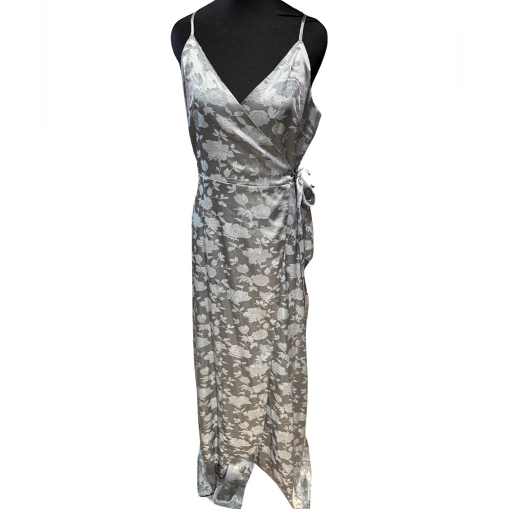 NWT - Lulu's Elegant Blue Silver Floral Wrap Dress